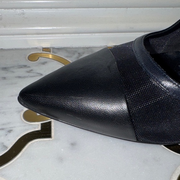 CHANEL Black Pointed Toe Mesh & Leather Pumps - Picture 5 of 11